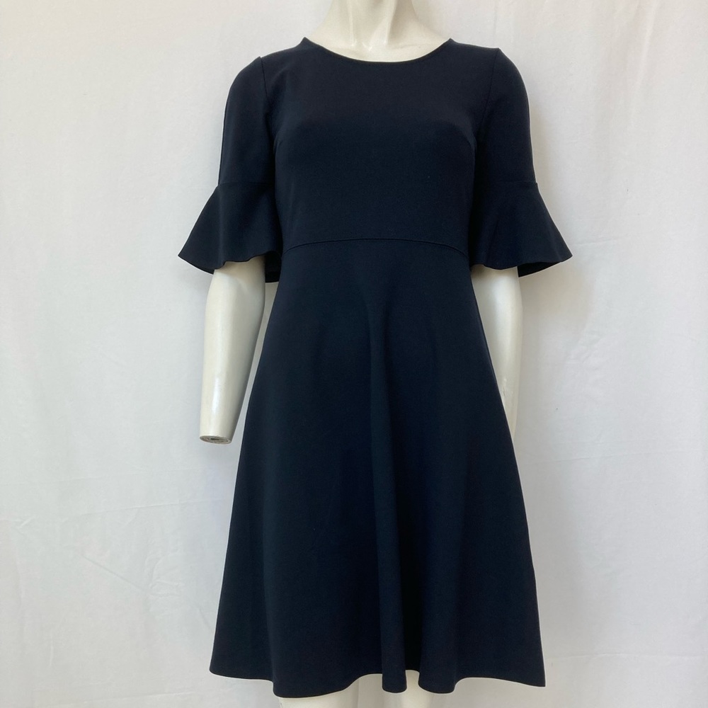 Lark & Ro Fluted Sleeve Round Neck Fit & Flare Dress Size 4 NWOT Navy